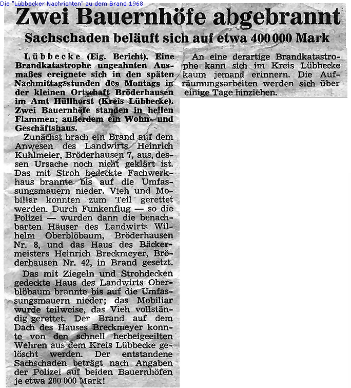 Die "Lbbecker Nachrichten" zu dem Brand 1968